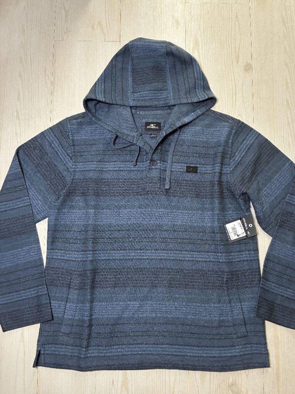 NWT O'Neill Men's Bavaro Stripe Poncho Pullover Hoodie Large Midnight Navy Blue